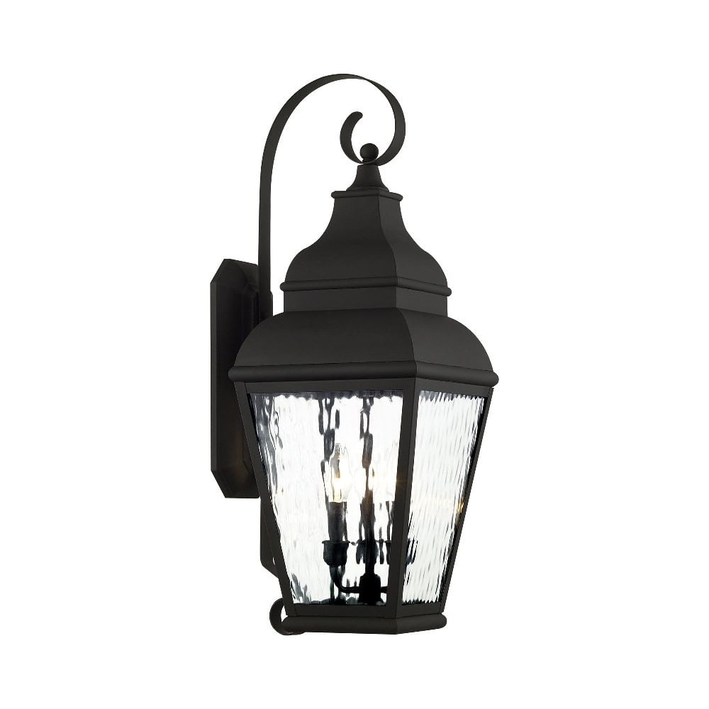 Exeter Traditional Black Brass 3-Light Outdoor Wall Lantern with Clear Water Glass