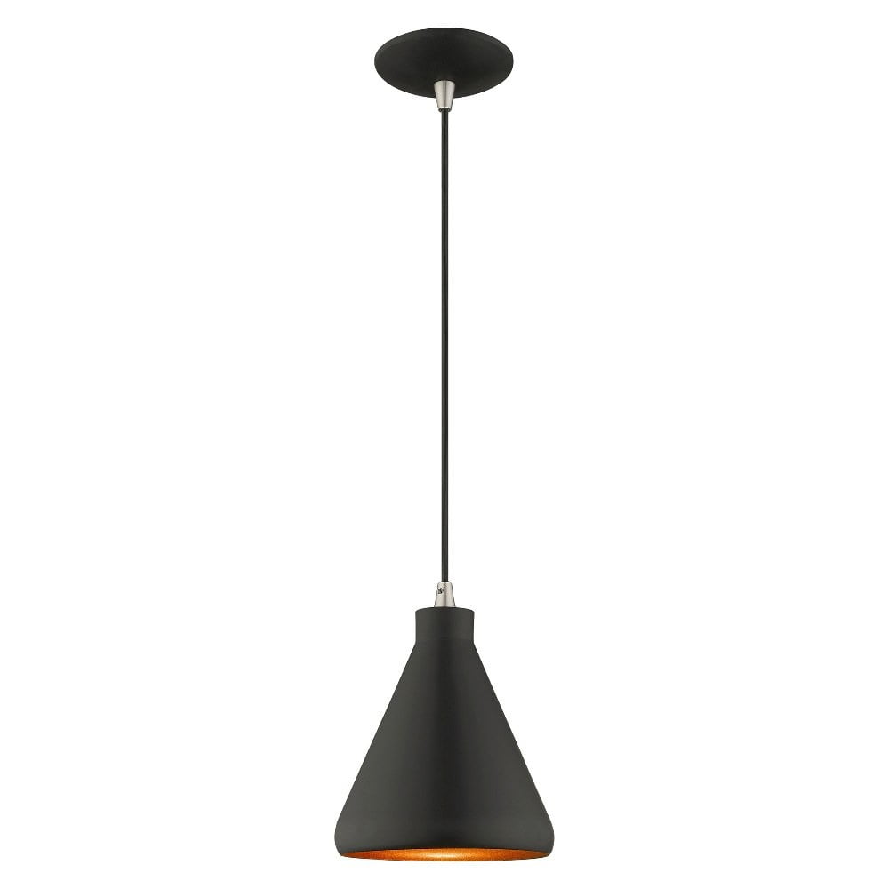 Mini Black Metal Pendant with Gold Interior Finish - Indoor/Outdoor