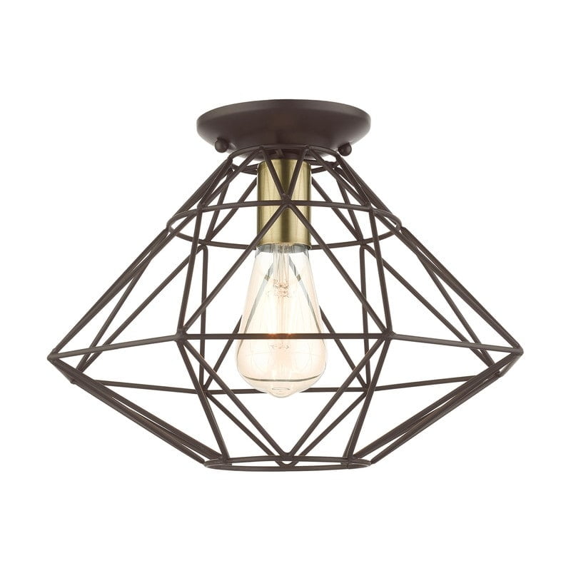 Bronze Geometric Indoor/Outdoor Flush Mount Light with Hand Welded Shade