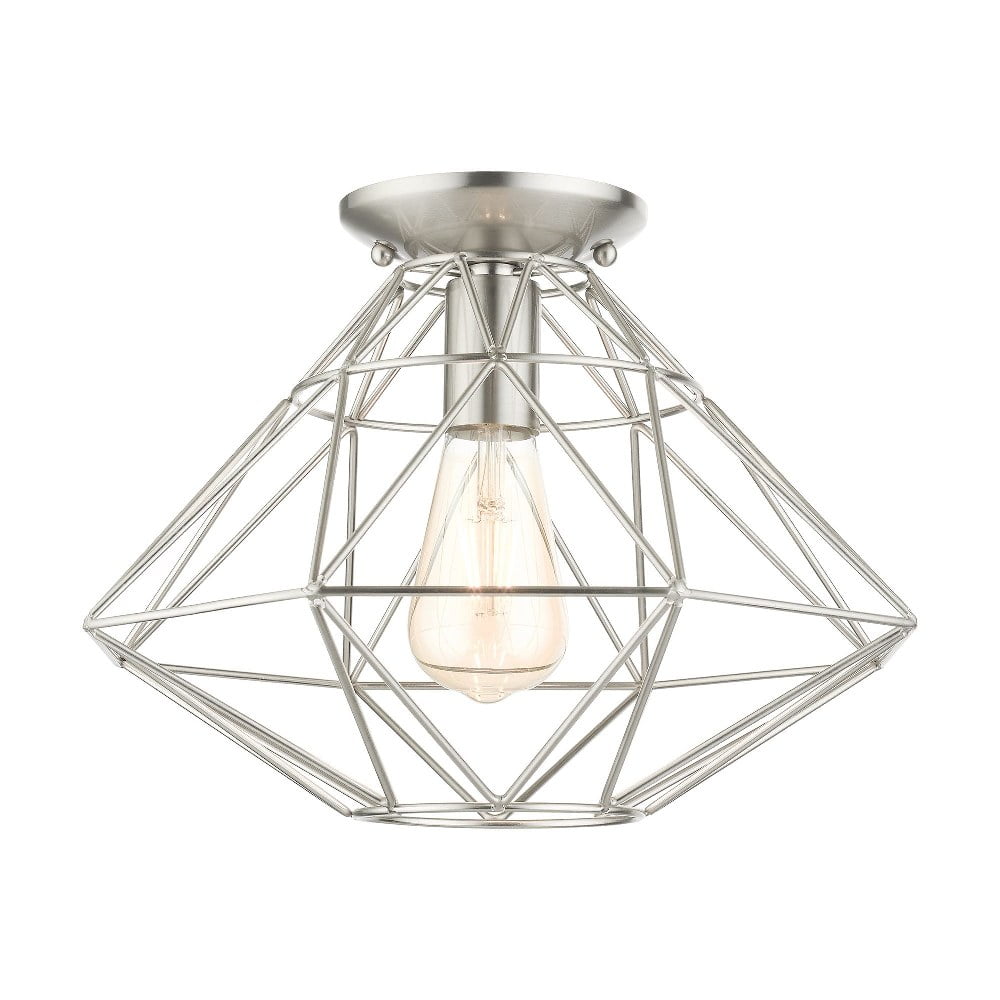 Modern Brushed Nickel Geometric Single-Light Flush Mount
