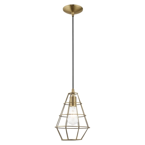 41322-01 Livex Lighting Geometric - 1 Light Mini Pendant in Contemporary Style - 7.75 Inches wide by 15 Inches high-Antique Brass Finish