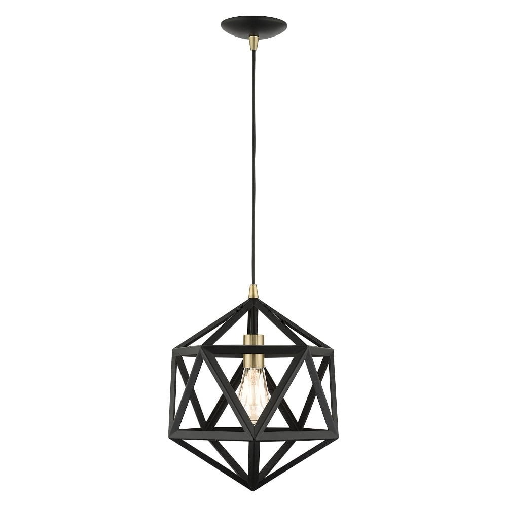 Geometric Textured Black and Brass 1-Light Pendant