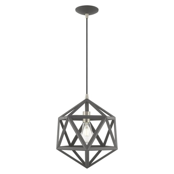 Livex Lighting  Geometric Shade 1-Light 13-inch Mini Pendant - 13"Dia. x 21"-80"Adj. H Scandinavian Gray