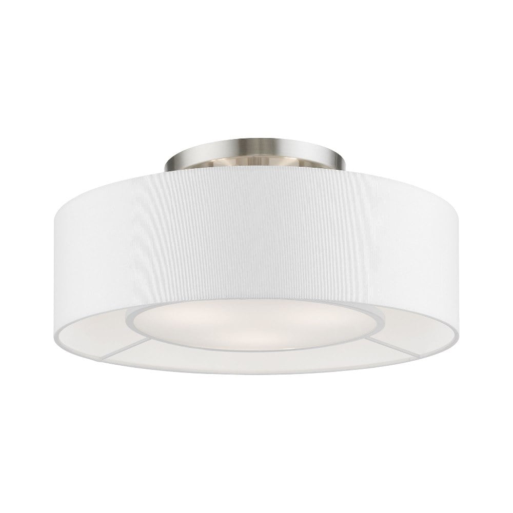 Elegant Brushed Nickel 3-Light Semi-Flush Mount with Off-White Drum Shade