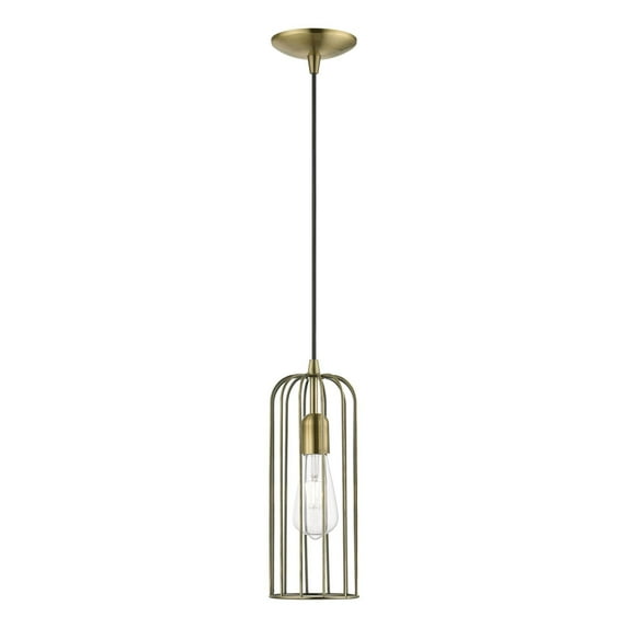 49713-01 Livex Lighting Glenbrook - 1 Light Pendant In Urban Style-19.25 Inches Tall and 5 Inches Wide-Antique Brass Finish -Traditional
