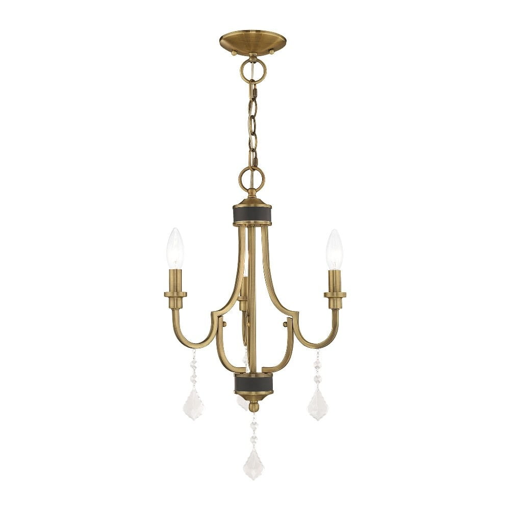 Antique Brass 3-Light Mini Chandelier with Clear Crystals