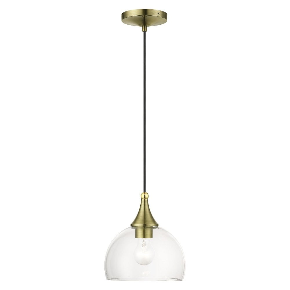 Antique Brass and Clear Glass 1-Light Pendant