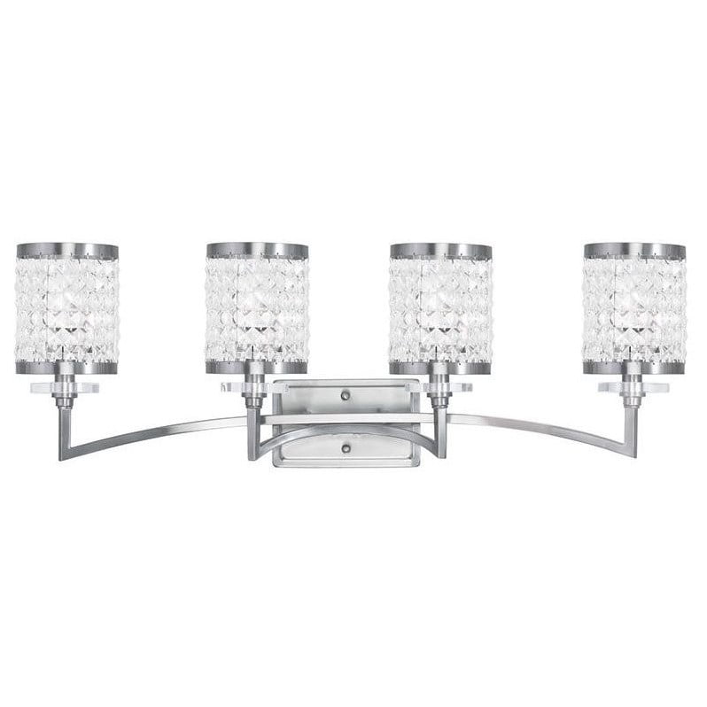 Elegant Grammercy 4-Light Brushed Nickel Vanity with Crystal Shades