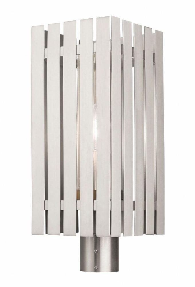 Greenwich Elegance 1-Light Brushed Nickel Outdoor Post Lantern with Clear Glass