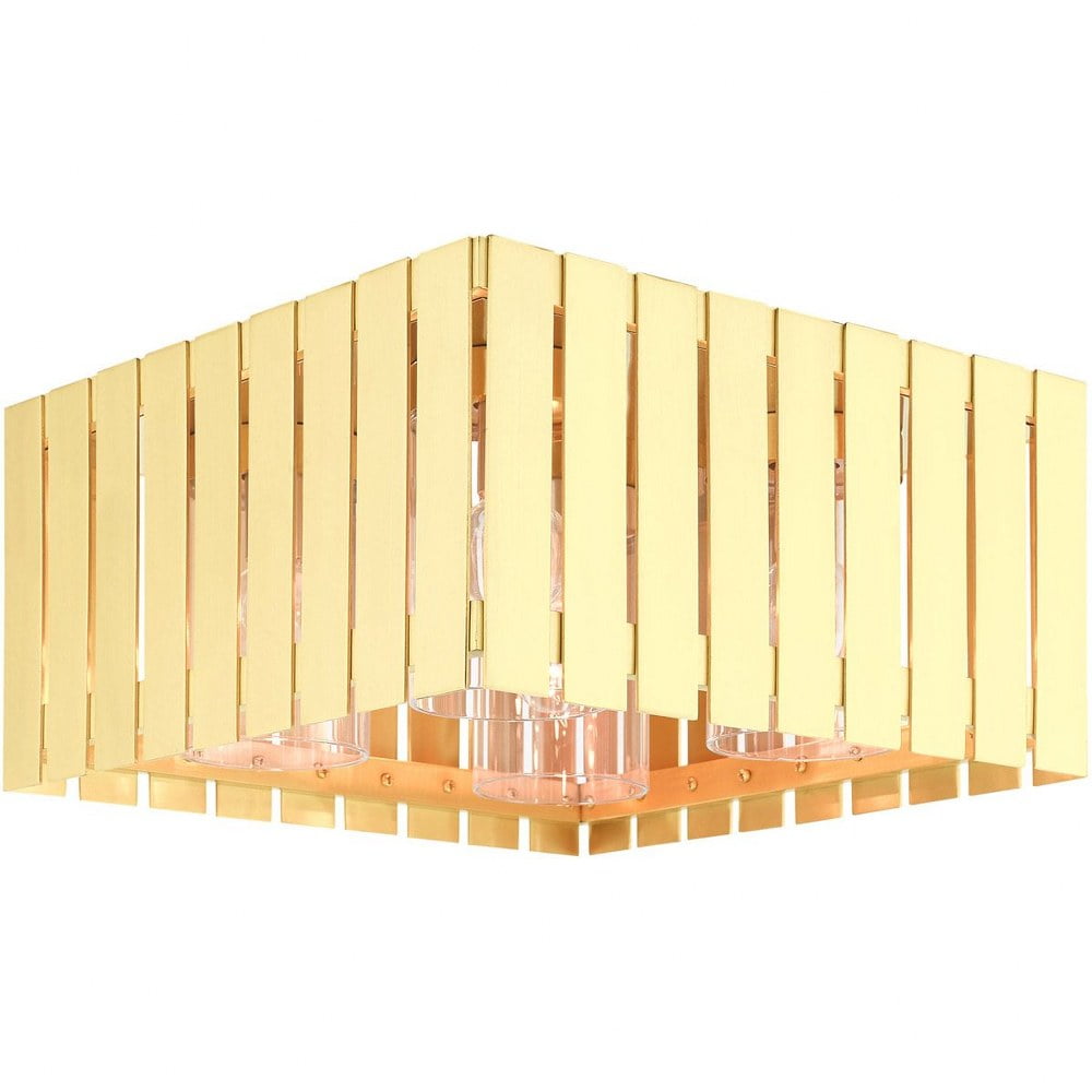 Satin Brass Greenwich Geometric 4-Light Indoor/Outdoor Flush Mount