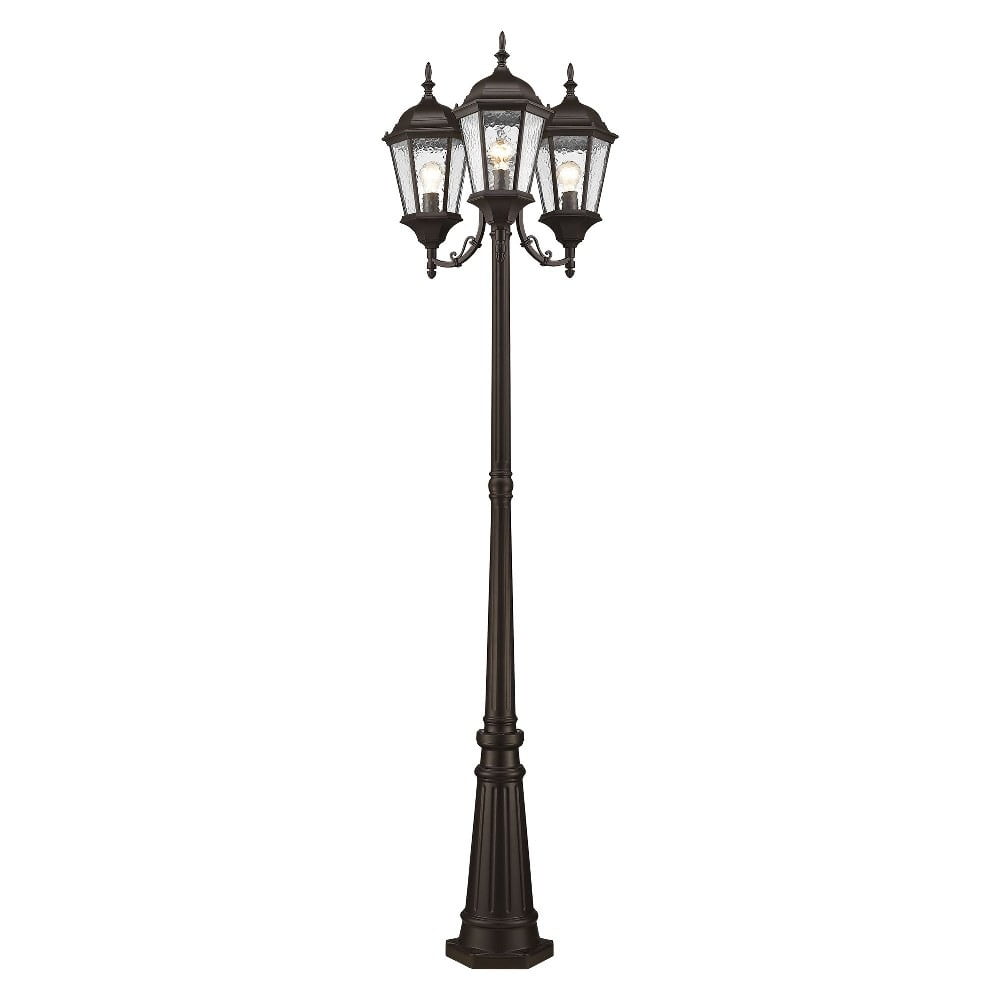 Elegant Bronze Aluminum 86" Outdoor Post Lantern with Clear Water Glass