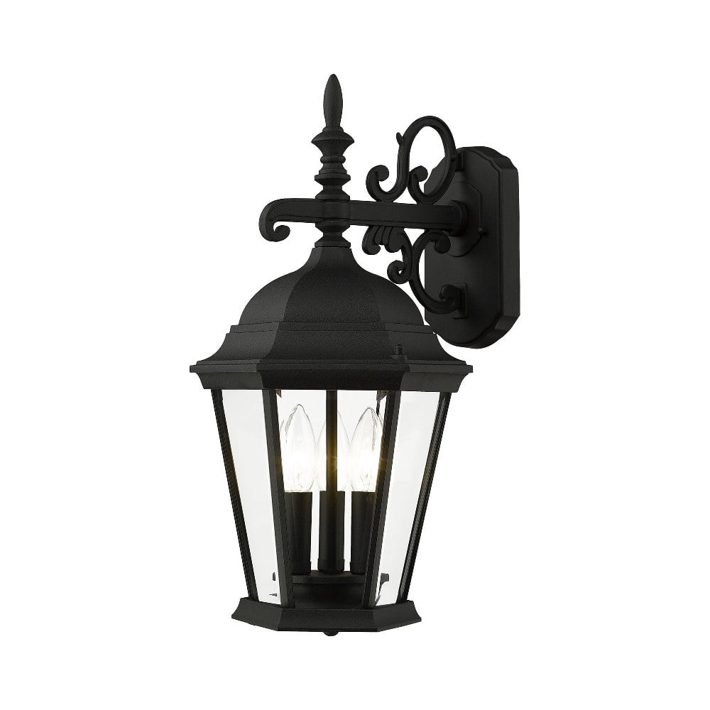 Hamilton Textured Black Aluminum 3-Light Outdoor Wall Lantern