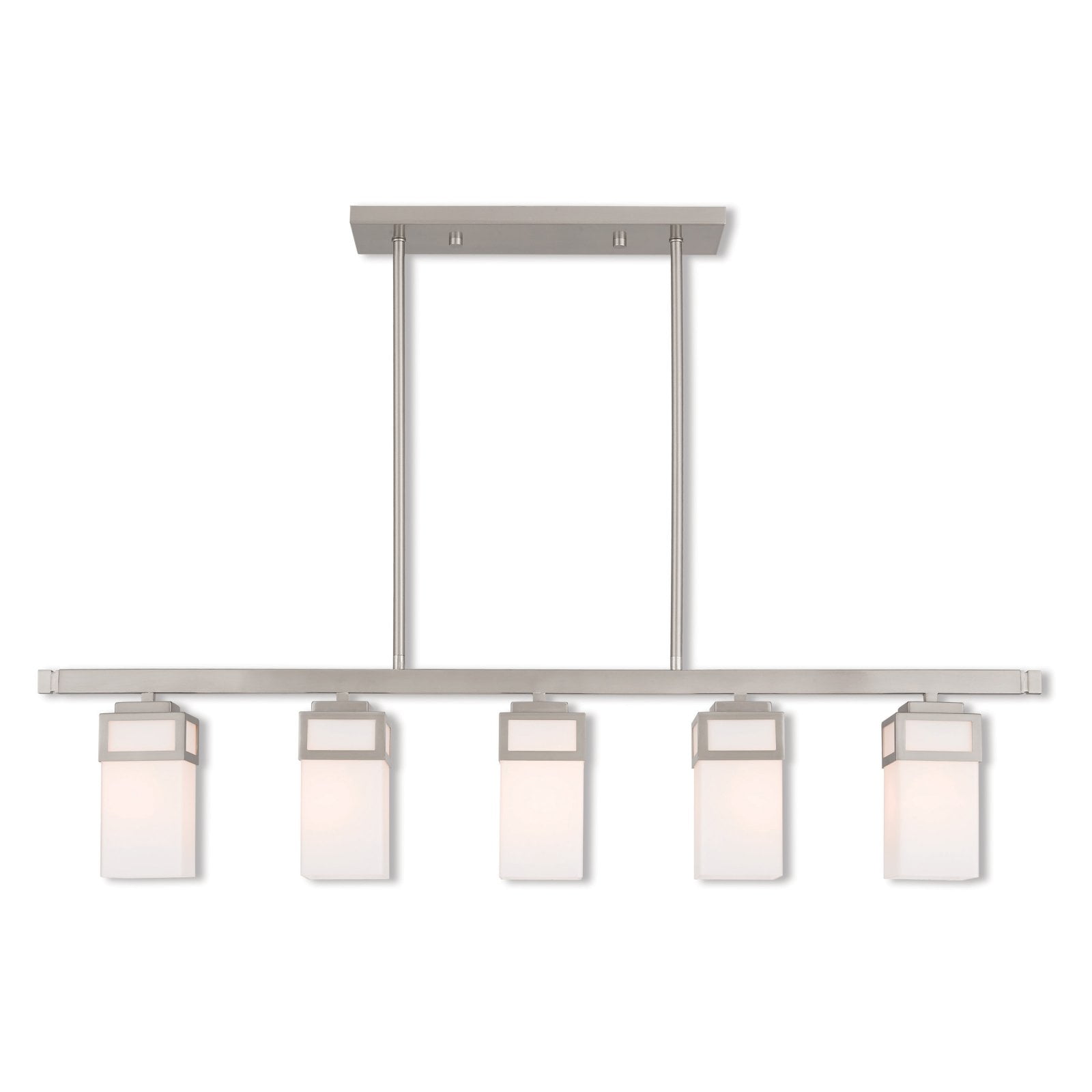 Brushed Nickel 5-Light Linear Chandelier with Opal Glass Shades