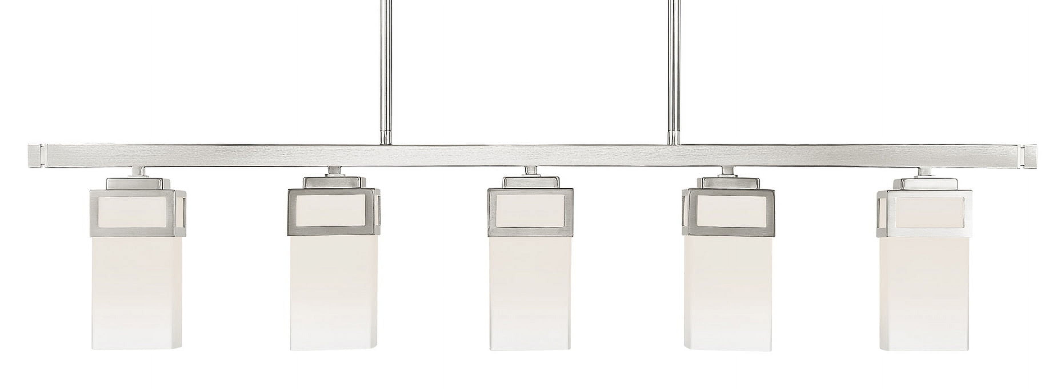 Brushed Nickel 5-Light Linear Chandelier with Opal Glass Shades