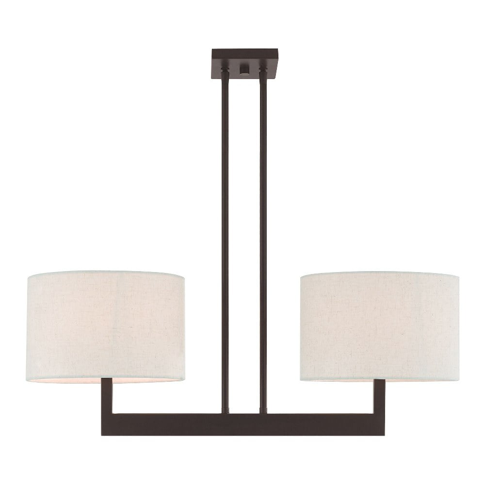 Hayworth Bronze 2-Light Linear Drum Chandelier with Oatmeal Shade