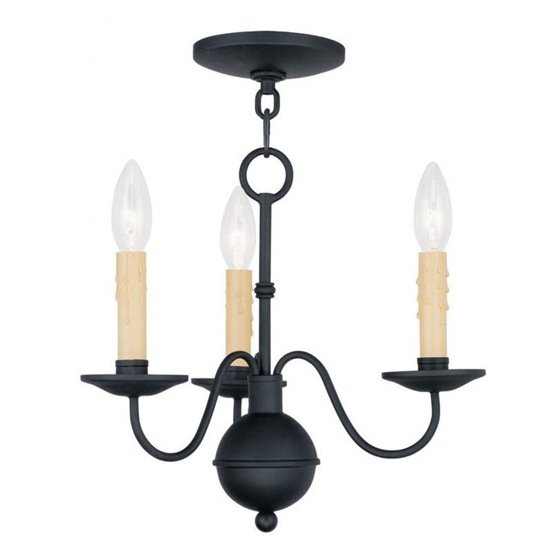 Elegant Black Mini Chandelier with 3 Candelabra Lights