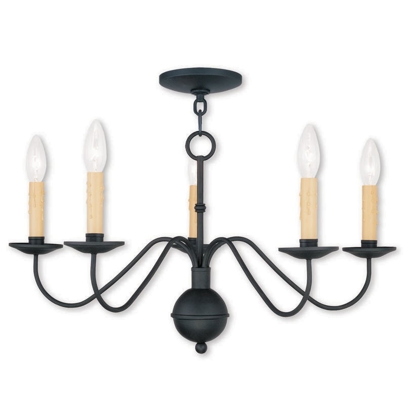 Mini Heritage Black Steel 5-Light Candelabra Chandelier