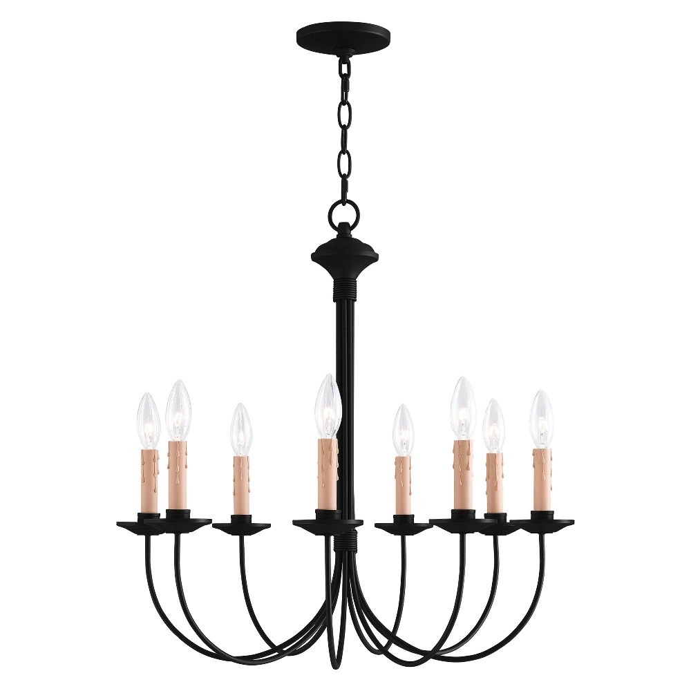 Elegant Black Steel 8-Light Candelabra Chandelier