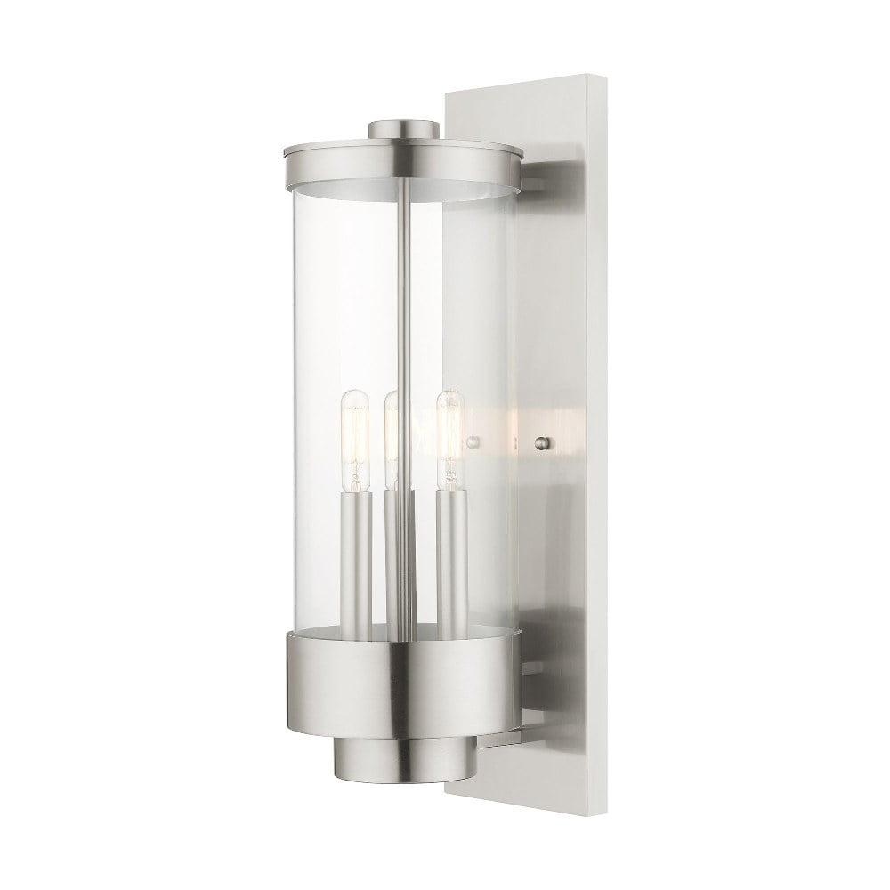 Elegant Brushed Nickel 3-Light Outdoor Wall Lantern with Clear Glass