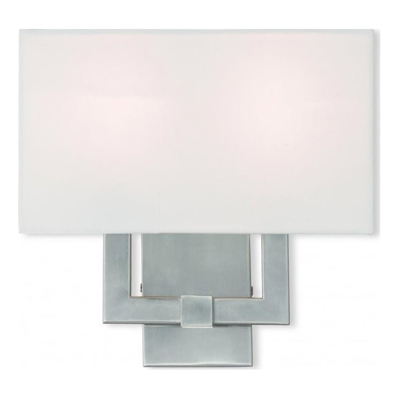 Hollborn Brushed Nickel 2-Light Wall Sconce with Off-White Fabric Shade