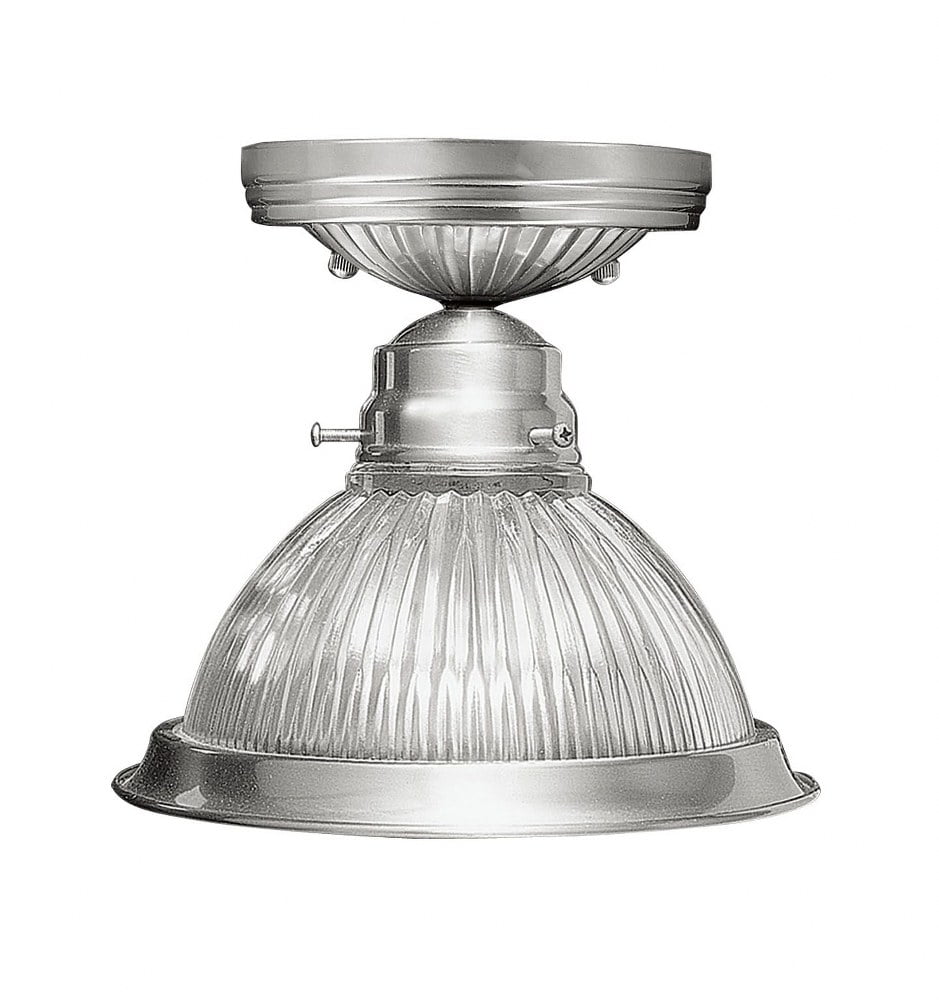 Elegant Brushed Nickel Flush Mount with Clear Ribbed Glass Bowl