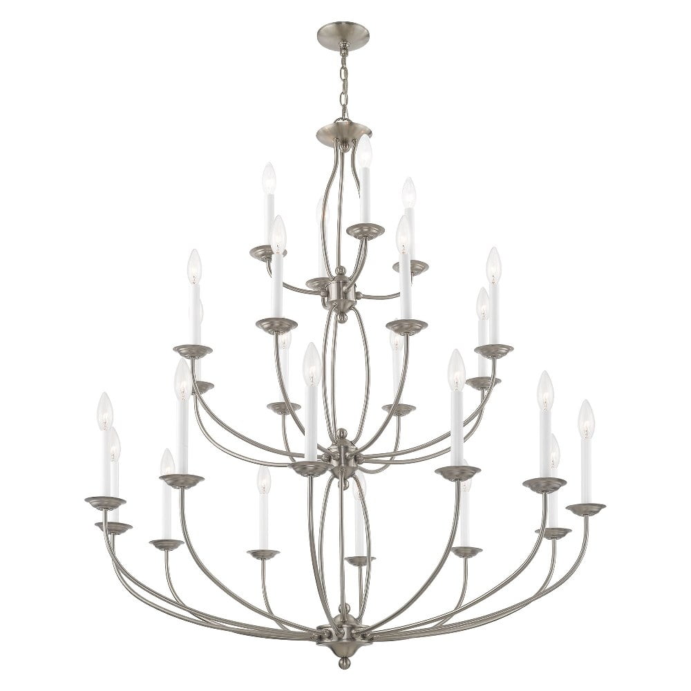 Elegant Brushed Nickel 24-Light Candle-Style Chandelier