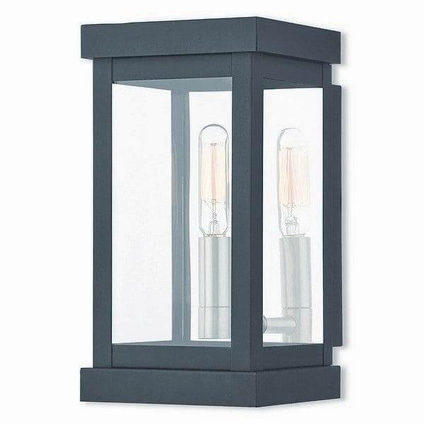 Modern Black Lantern Sconce with Clear Glass and Brass Finish