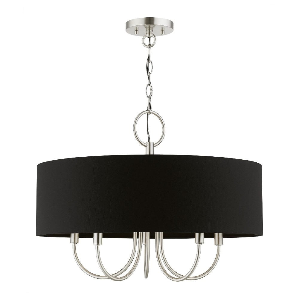 Huntington Brushed Nickel 5-Light Pendant with Black Fabric Shade