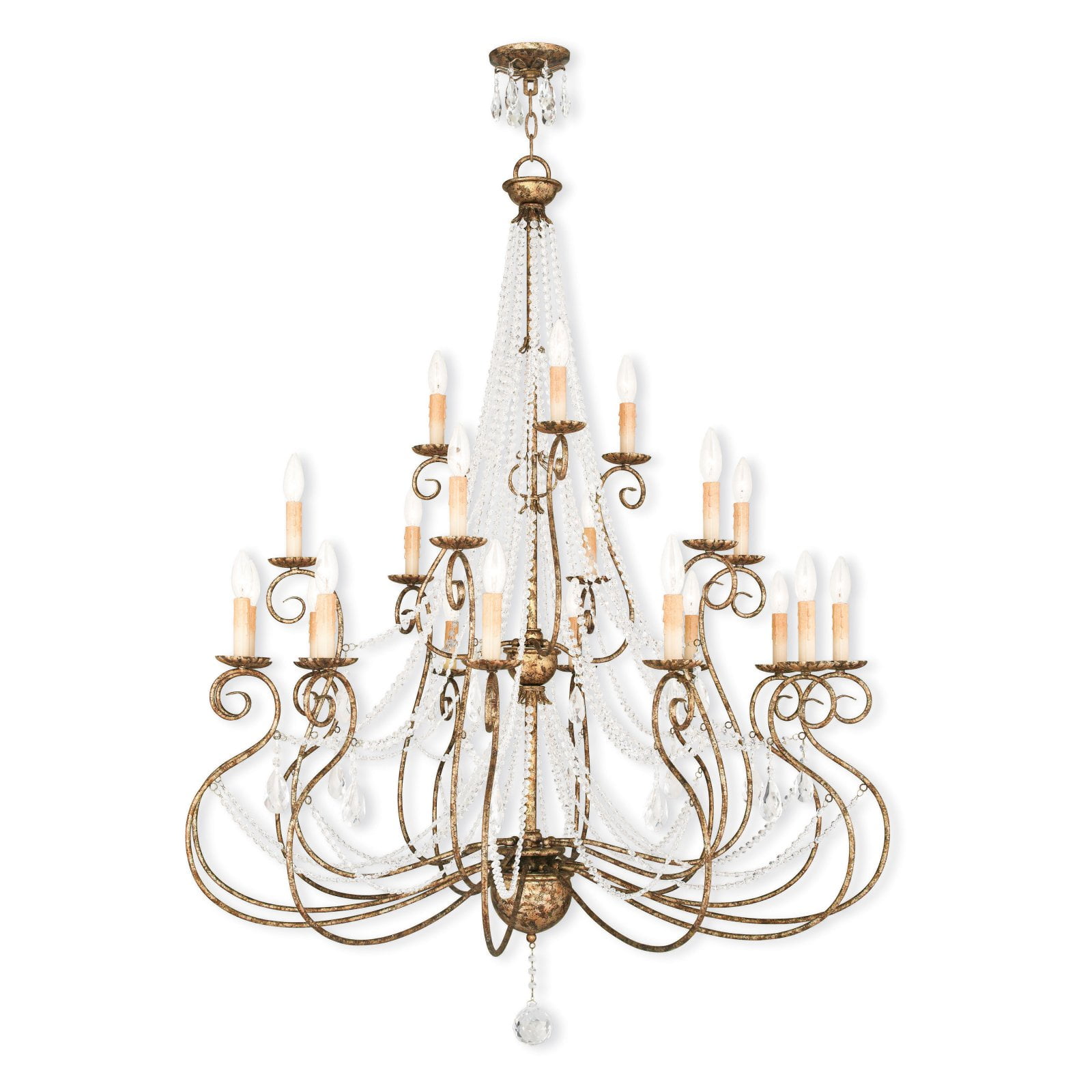 European Bronze 42" Crystal 21-Light Chandelier
