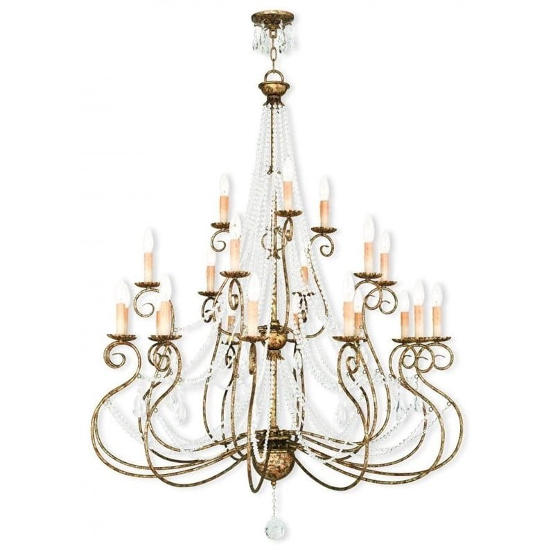 European Bronze 42" Crystal 21-Light Chandelier