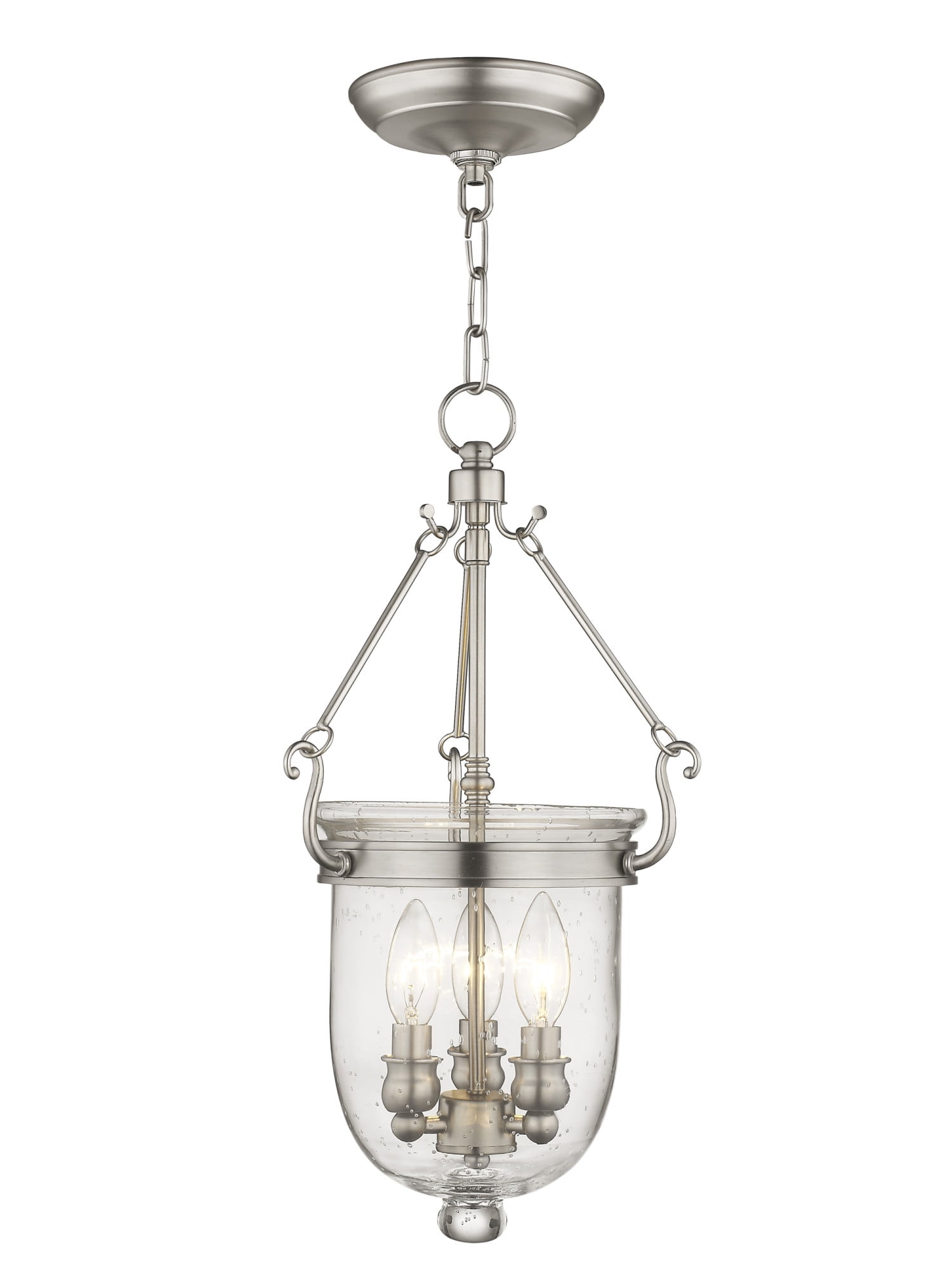 Jefferson Brushed Nickel Seeded Glass 3-Light Chain Lantern