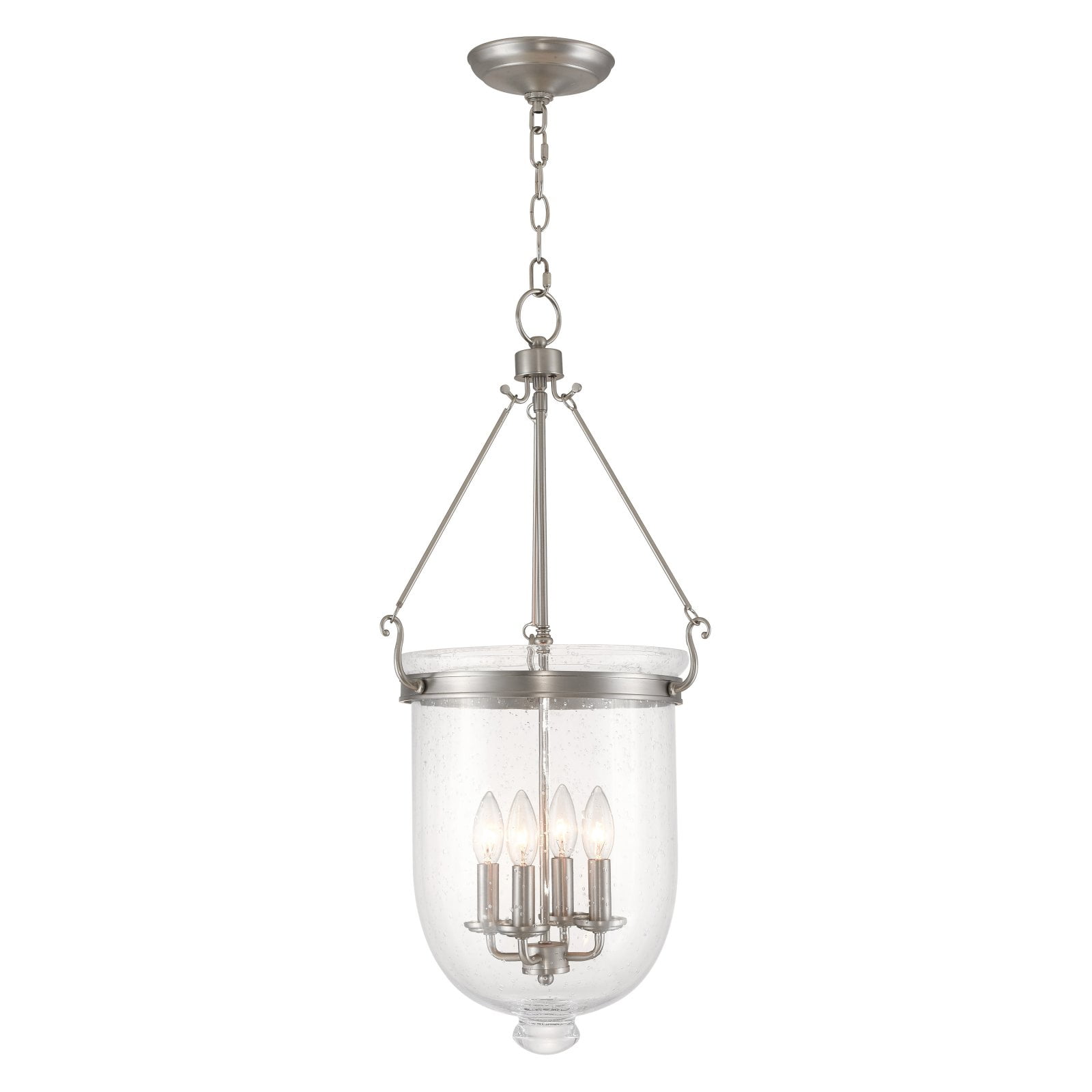 Jefferson Brushed Nickel Seeded Glass 3-Light Chain Lantern