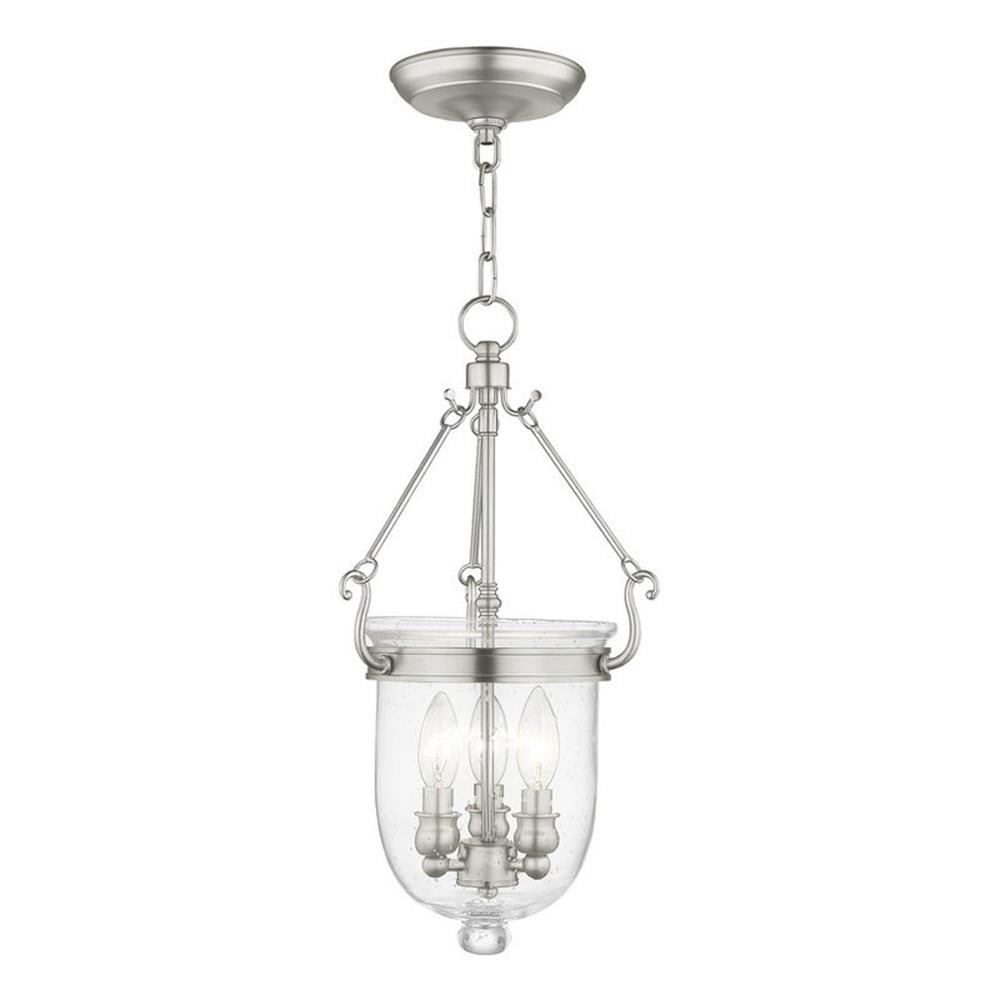 Jefferson Brushed Nickel Seeded Glass 3-Light Chain Lantern