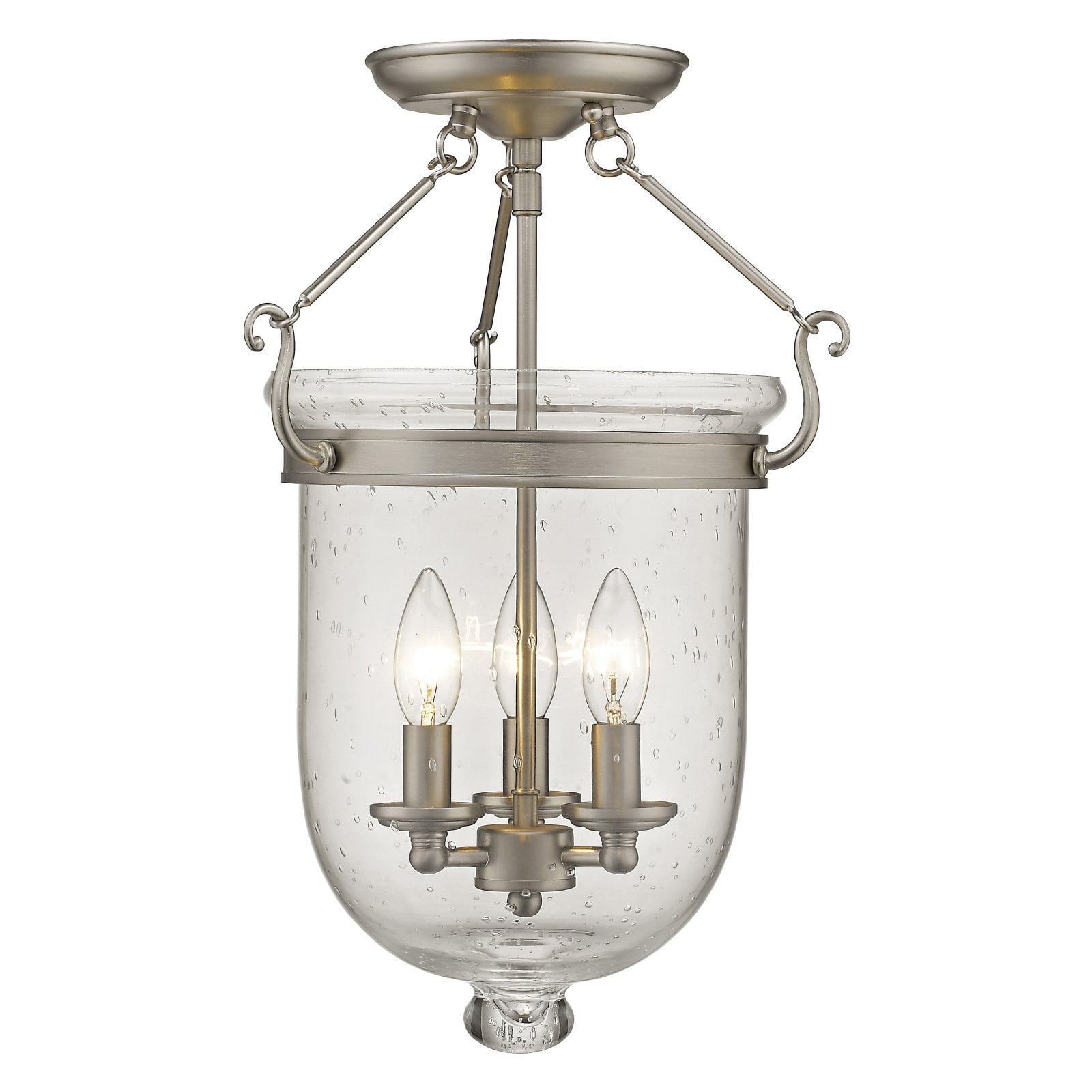 Jefferson Seeded Glass 3-Light Indoor/Outdoor Flush Mount in Brushed Nickel