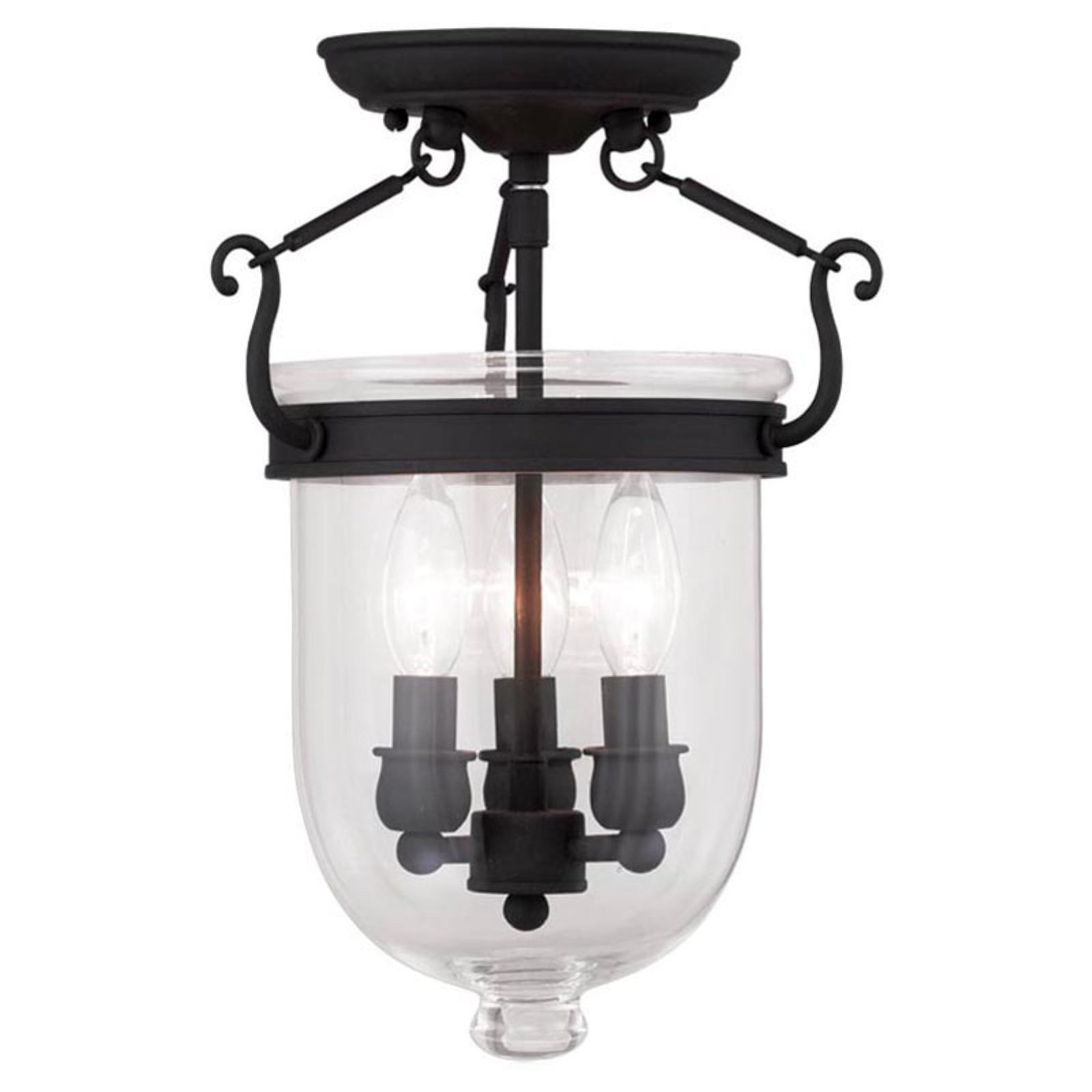 Jefferson 10" Black Clear Glass 3-Light Jar Flush Mount