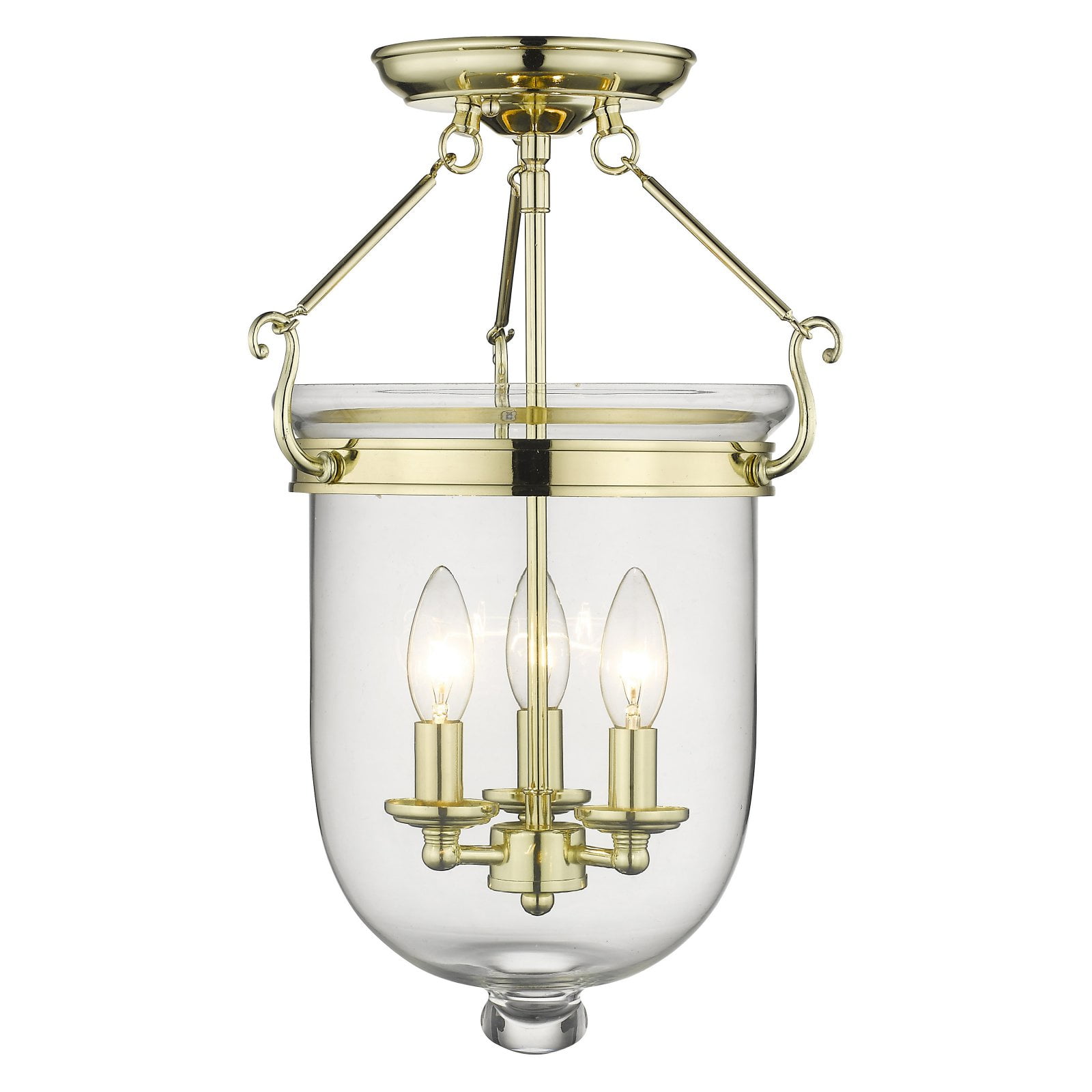 Polished Brass 3-Light Clear Glass Jar Flush Mount