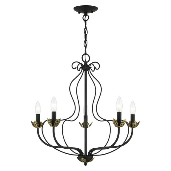 42905-04 Livex Lighting Katarina - 5 Light Chandelier In Transitional Style-23 Inches Tall and 23 Inches Wide-Black/Antique Brass Finish