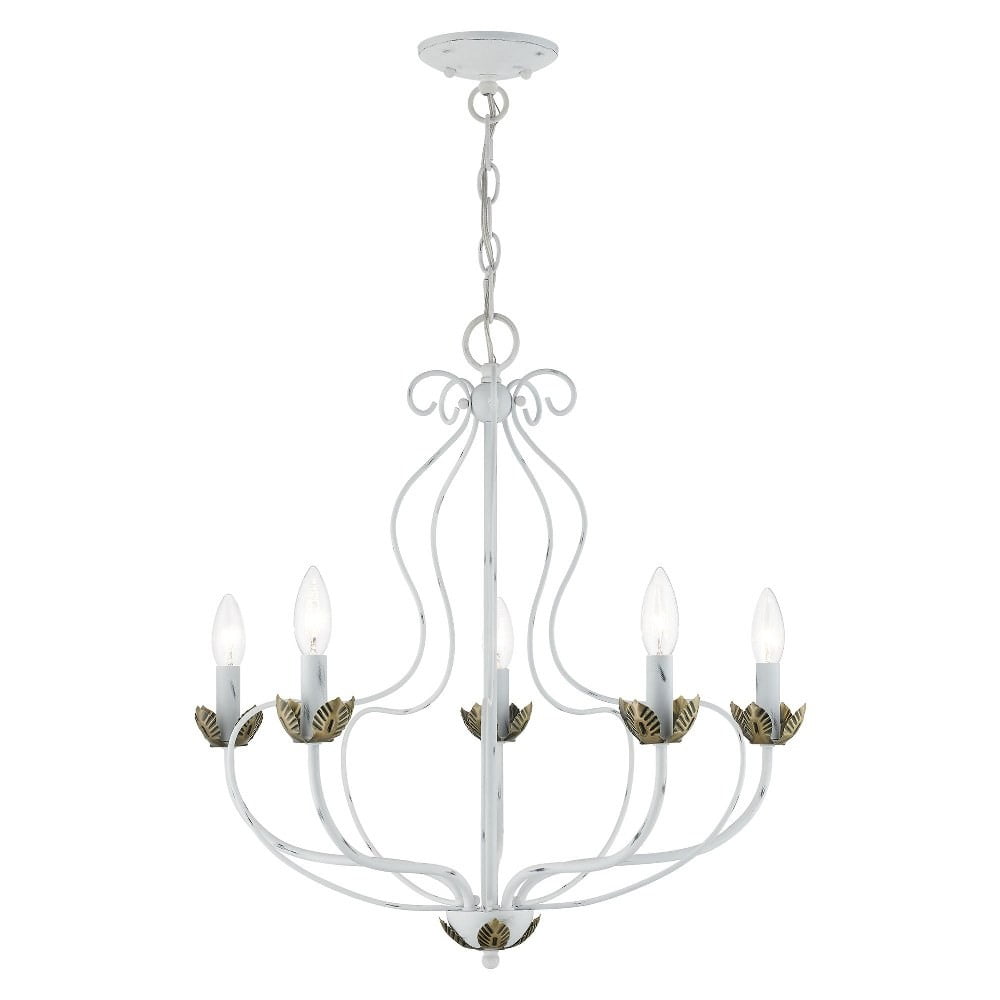 Antique White and Brass 5-Light Floral Chandelier