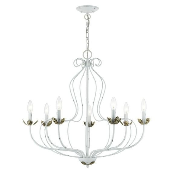 42907-60 Livex Lighting Katarina - 7 Light Chandelier In Transitional Style-26 Inches Tall and 28 Inches Wide-Antique White Finish -Traditional