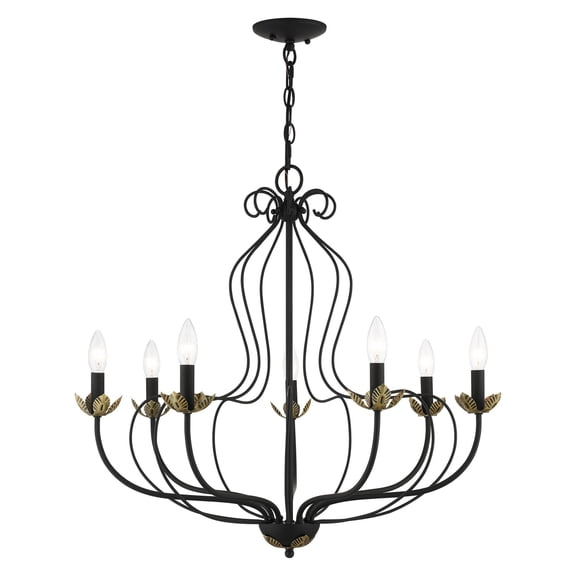 42907-04 Livex Lighting Katarina - 7 Light Chandelier In Transitional Style-26 Inches Tall and 28 Inches Wide-Black/Antique Brass Finish