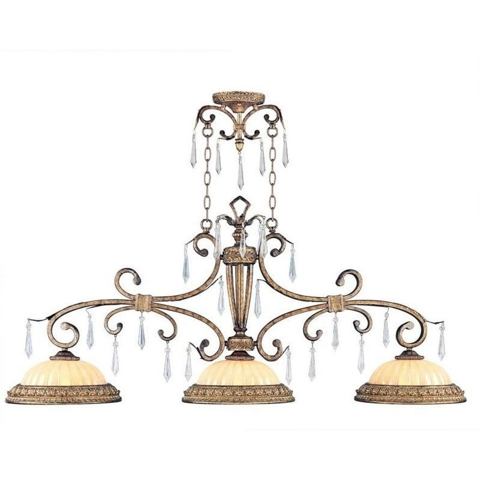 Vintage Gold Leaf 3-Light Crystal Island Chandelier