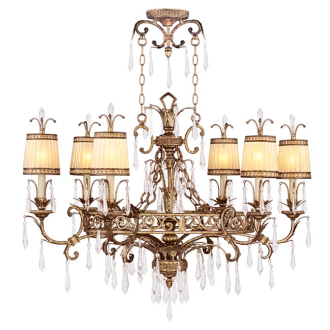 Elegant Vintage Gold Leaf Crystal Chandelier with Handcrafted Shades