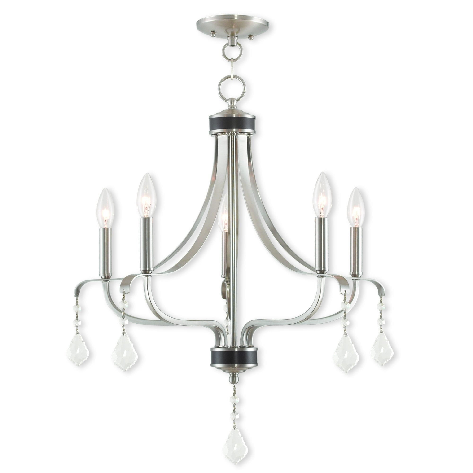 Mini 5-Light Chandelier with Crystal Drops in Brushed Nickel