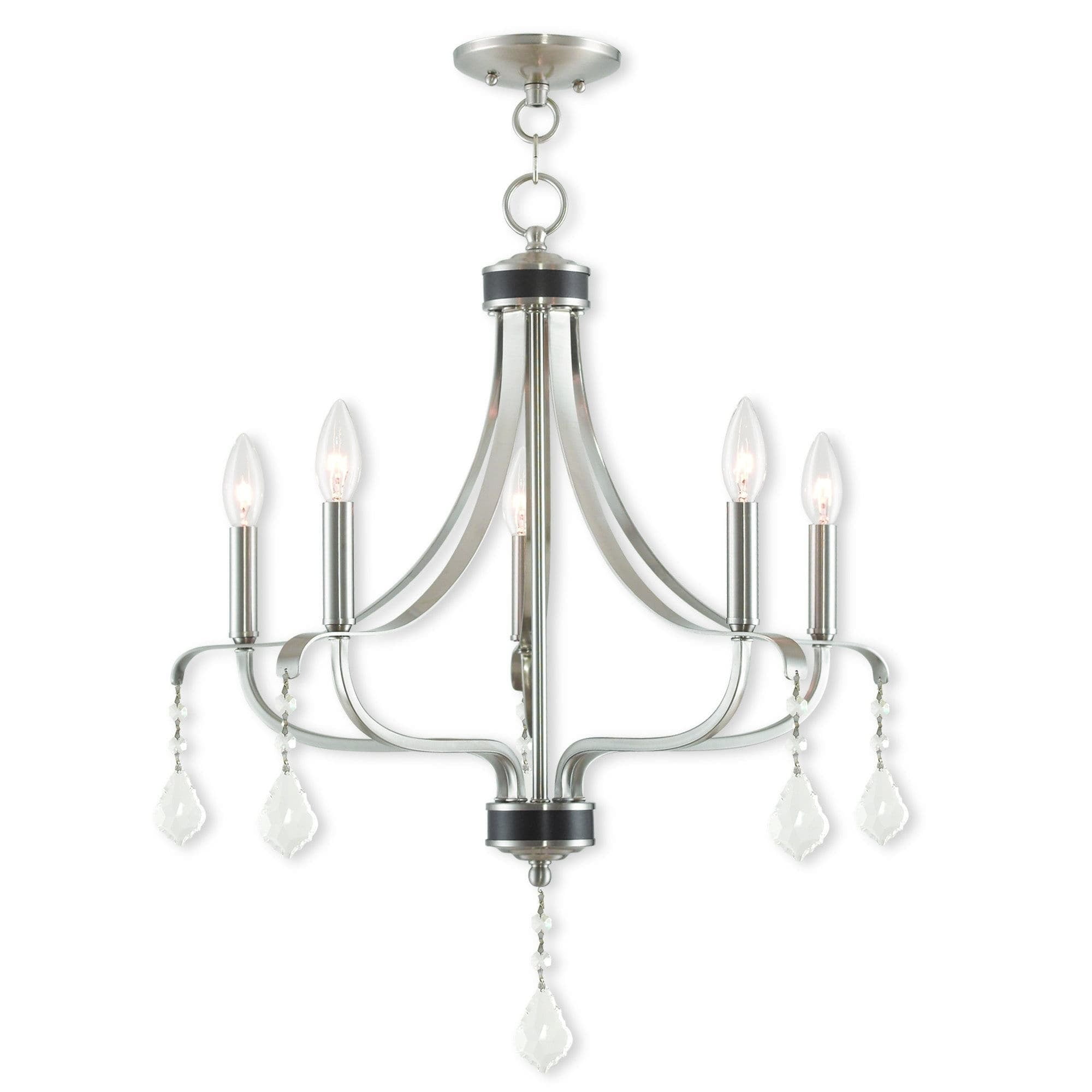 Mini 5-Light Chandelier with Crystal Drops in Brushed Nickel