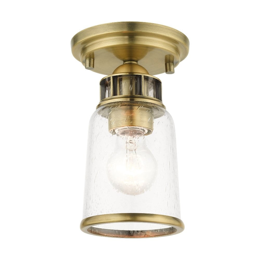 Antique Brass Seeded Glass 1-Light Flush Mount