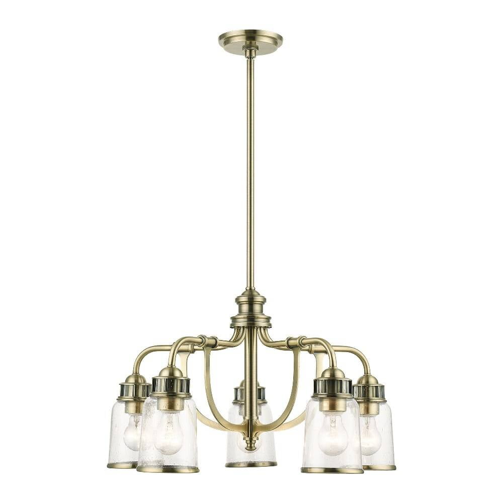 Antique Brass 5-Light Chandelier with Clear Seeded Glass
