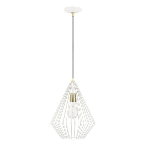 41325-13 Livex Lighting Linz - 1 Light Pendant In Geometric Style-21 Inches Tall and 11.5 Inches Wide-Textured White/Antique Brass Finish