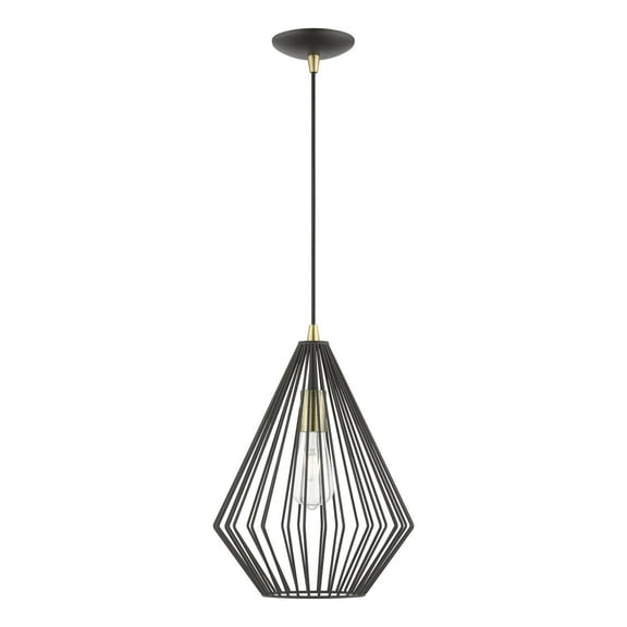 41325-14 Livex Lighting Linz - 1 Light Pendant In Geometric Style-21 Inches Tall and 11.5 Inches Wide-Textured Black/Antique Brass Finish