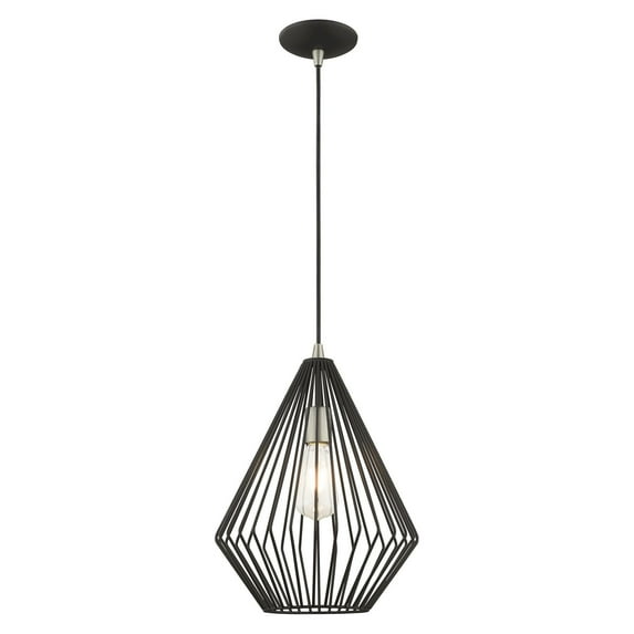 Livex Lighting Linz 1-Light Farmhouse Metal Single Pendant in Black