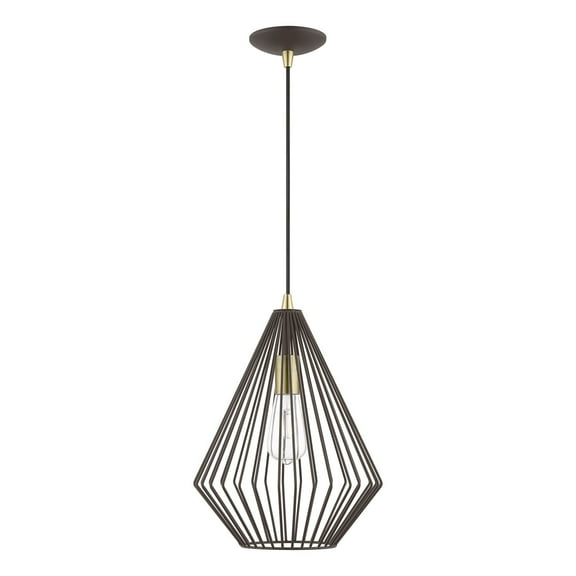 41325-07 Livex Lighting Linz - 1 Light Pendant In Geometric Style-21 Inches Tall and 11.5 Inches Wide-Bronze/Antique Brass Finish    -Traditional